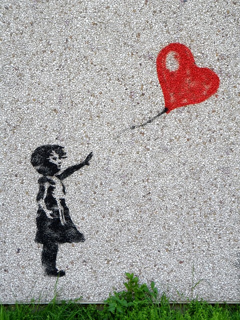 mural, girl, balloon, child, heart, graffiti, innocent, loss, wave, play, flying, farewell, float, goodbye, separation, apart, tragic, letting go, release, give up, sad girl, sad, banksy-motif, street art, art, template graffiti, sprayer, stencil, wash concrete, longing, drawing, android wallpaper, iphone wallpaper